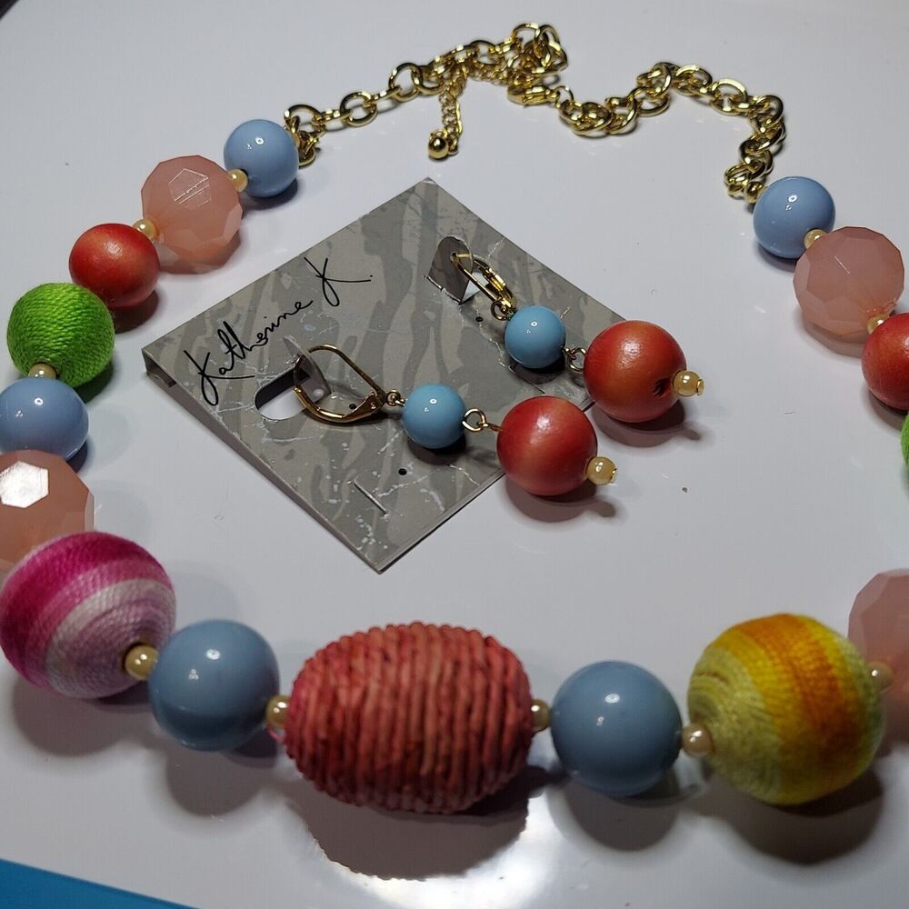 Katherine K Necklace & Earring SET Beads 22” Necklace 2” Earrings Statement